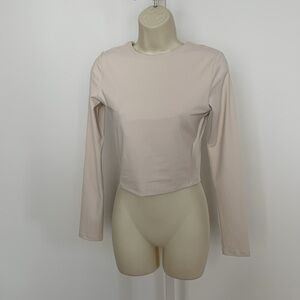 Susana Monaco long sleeve top shirt blouse jersey knit Blanched Almond Tan new M